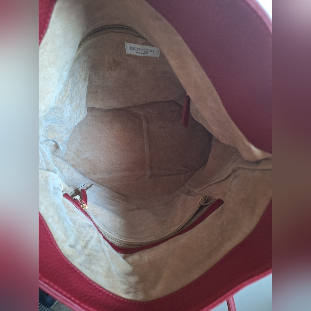 Barr Barr New York Red Pebbled Leather Hobo Foldover Bag EUC - Picture 13 of 17